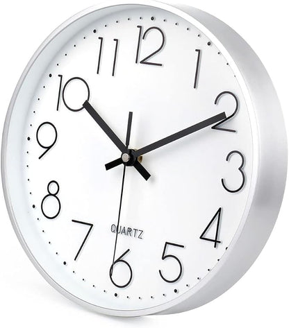 jomparis 10 Inch Silver Wall Clock Battery Operated Silent & Non-Ticking Wall - Image 3