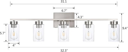 5 Light Bathroom Vanity Light Fixtures, Brush Nickel Modern Wall Lights - Image 3