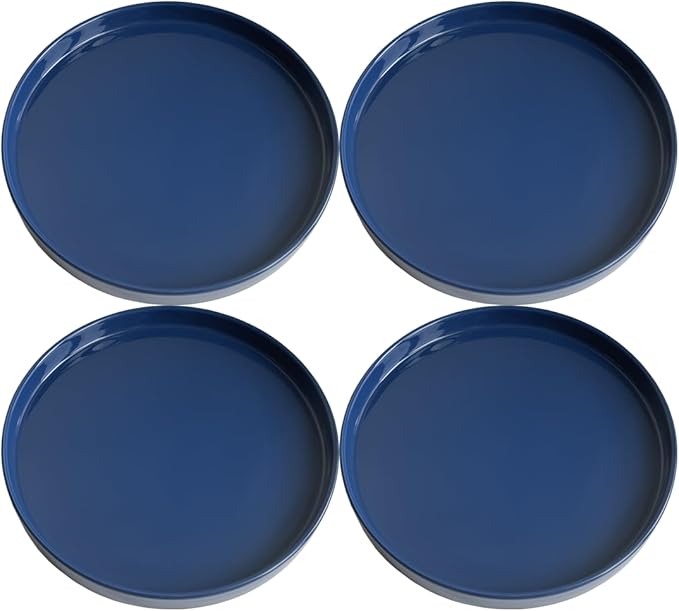 Plant Saucer Pot Tray Planter Saucers 4 Pack 4 5 6 7 8 9 10 11 12 13 15 Inch for Indoors Outdoor, Durable Sturdy Ceramic Flower Drainage drip Water Tray for Glazed Pots Base (4.7 Inch-Blue)