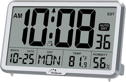 WallarGe Auto Set Digital Wall Clock Battery Operated, Desk Clocks by WallarGe