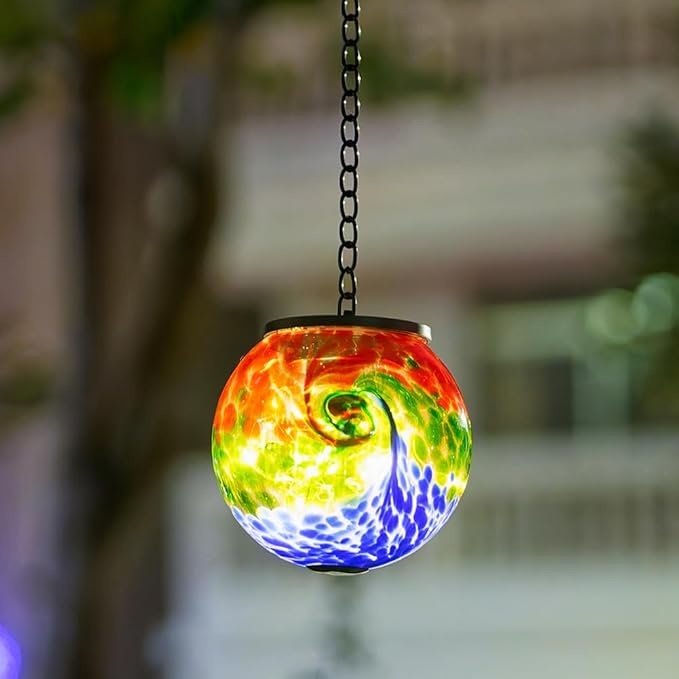 Hanging Solar Lanterns Outdoor Waterproof, Hanging Glass Solar Lantern with Hook, Gazing Ball Lantern Decor for Tree Yard Patio