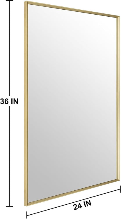 Bathroom Mirror for Wall, 36x24 Inch Metal Framed Mirror, Brushed Gold - Image 5