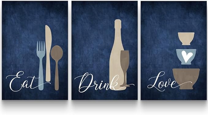 GUBIYU Premium Navy Blue Wall Art Set of 3, Large Dining Room Kitchen Signs by GUBIYU