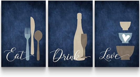 GUBIYU Farmhouse Kitchen Wall Decor Eat Sign Eat Drink Love Wall Art Set of 3 by GUBIYU