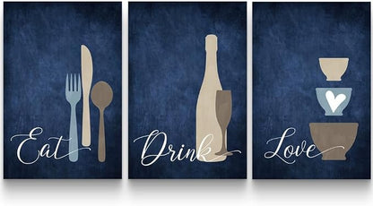 GUBIYU Farmhouse Kitchen Wall Decor Eat Sign Eat Drink Love Wall Art Set of 3 by GUBIYU