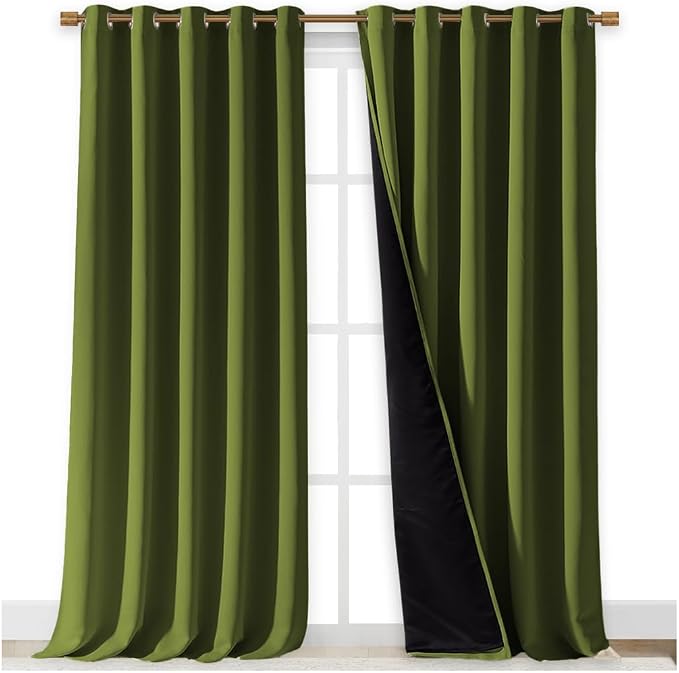 NICETOWN Total Shade Curtains and Draperies, Olive Green, Package of 2 - Image 2