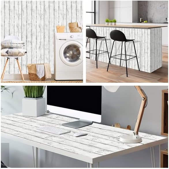 Arthome 17''x120'' White Wood Contact Paper, Peel and Stick Vinyl Wallpaper - Image 5