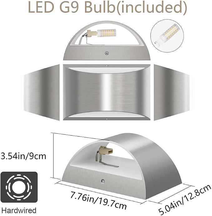 Aipsun Nickel Modern LED Wall Sconce Hardwired Indoor Wall Lights Set of 2 Up - Image 3