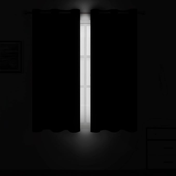 LEMOMO Black Blackout Curtains 42 x 54 Inch Length Set of 2 Panels Grommet - Image 3
