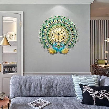 Large Peacock Wall Clock 27.6 inch Non-Ticking Silent Crystal Creative - Image 3