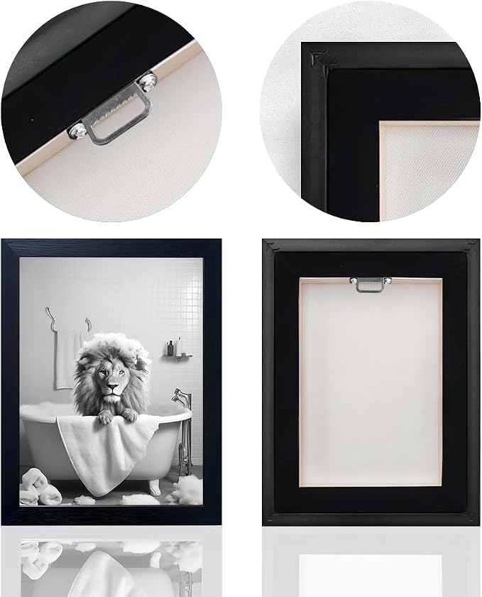Framed Black and White Lion Wall Art Bathroom Pictures Wall Decor Funny - Image 4