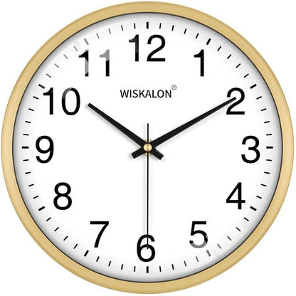 WISKALON 10 inch Wall Clock, Silent Non-Ticking Elegant Golden Frame Clock by WISKALON