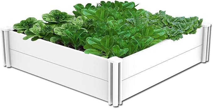 4'x4' White Vinyl Raised Garden Bed Kit, Outdoor Above Ground Garden Box for Growing Vegetables, Flowers, Herbs, DIY Gardening, Whelping Pen and More