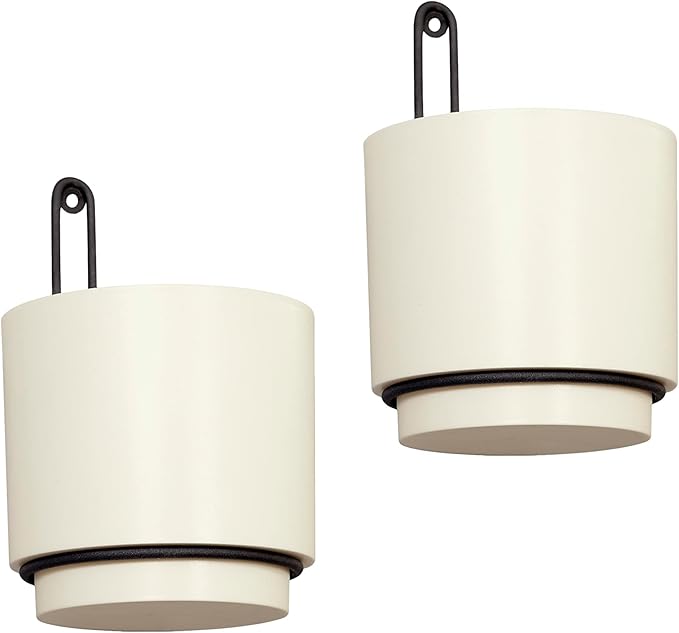 Wall Mounted Hanging Planter Vase & Geometric Wall Decor Polypropylene Container - Dia.5.91" - Sylinder Shape, White, Set of 2