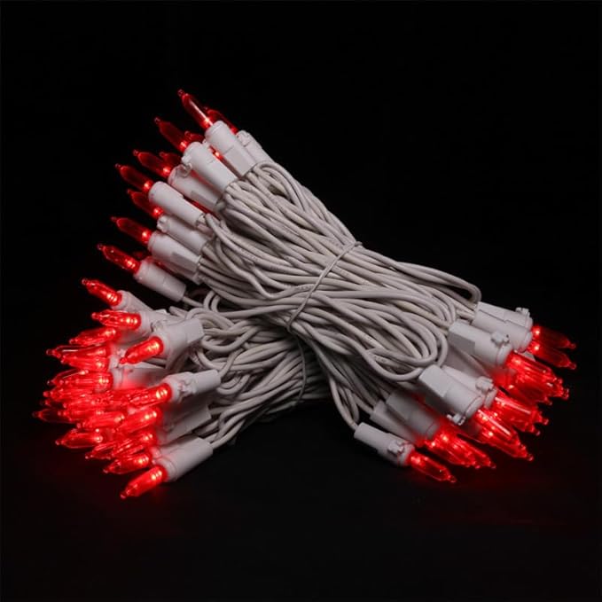 Red LED Christmas Lights - 100 Count Red Christmas String Lights for Tree, Party, Bedroom, Wedding, Indoor and Outdoor Valentines Day Decorations, 33 Feet White Wire, UL Certified, Connectable