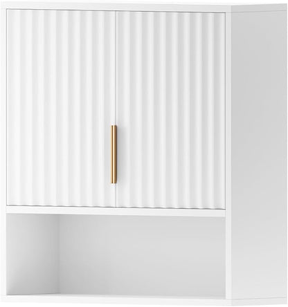 VINGLI White Bathroom Wall Cabinet, Modern Fluted Medicine Cabinet - Image 10