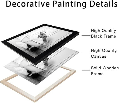 Framed Elephant Wall Art Black and White Bathroom Wall Decor Funny Animal - Image 2