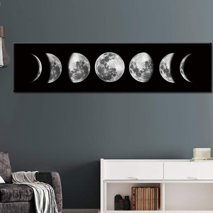 Ohhvvow Moon Phase Wall Art Painting, 47L x 11.8W Black and White Modern - Image 3