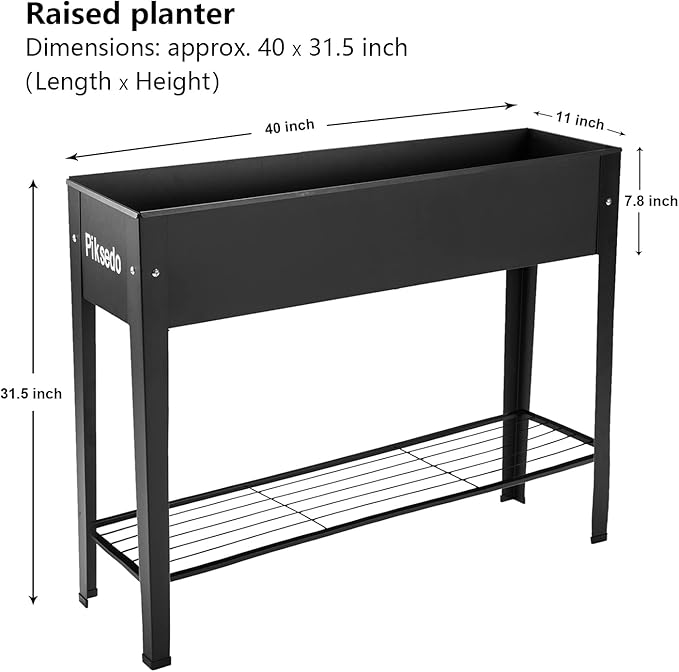 Piksedo Raised Garden Bed, Elevated Planter Metal Plant Box with Legs Standing Garden Stand Drainage Holes Frosted Black