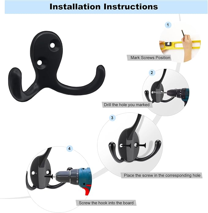 Kruodop 8 Pack Wall Hooks Wall Mounted Coat Hooks - Image 3