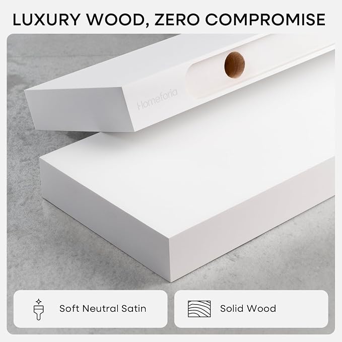 Homeforia Floating White Shelf 60 inches, High End Solid Real Wood 60inch Long - Image 3