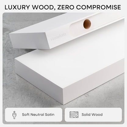 Homeforia Floating White Shelf 60 inches, High End Solid Real Wood 60inch Long - Image 3