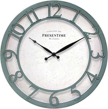 Presentime & Co 13" Farmhouse Series Wall Clock, Shiplap Style, Silent No by Presentime
