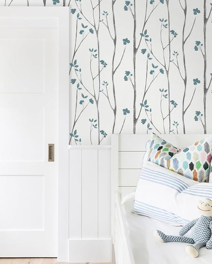 Timeet 16."x393.7"Blue Wallpaper Peel and Stick Wallpaper Leaf Wallpaper Floral - Image 2