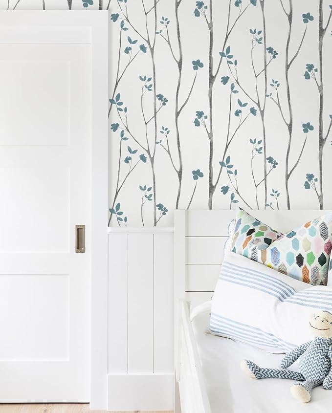 Timeet Blue White Floral Leaf Boho Wallpaper 16.14"x118.11" Self-Adhesive - Image 4