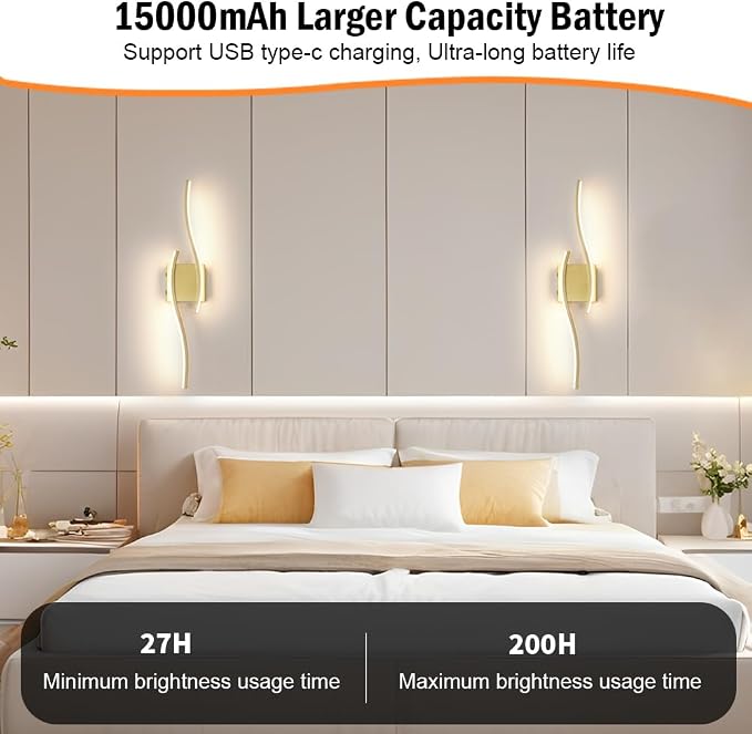 Battery Operated Wall Sconce Set of 2, Dimmable Cordless Battery Wall Sconces - Image 5