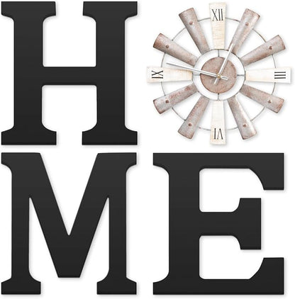 Farmhouse Home Signs with Windmill Clock Wall Decor Rustic Home Letters Wall Art by ZAZIWZ