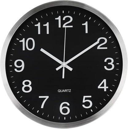 Wall Clock 12 Inch Metal Finish Silent Non Ticking Indoor Clock Round Battery - Image 2