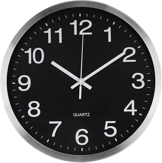 Wall Clock 12 Inch Metal Finish Silent Non Ticking Indoor Clock Round Battery - Image 2