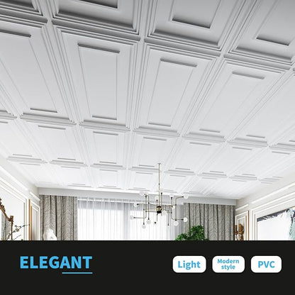 Art3d Drop Ceiling Tiles, 24x48in. White, Polyvinyl Chloride, Glue Down - Image 3