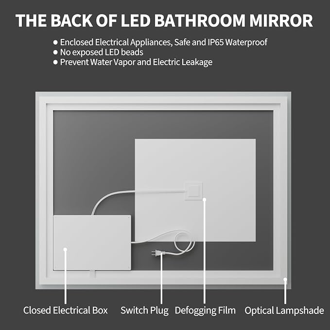 Koonmi 55"x30" LED Mirror for Bathroom, 90CRI Anti-Fog Vanity Mirror - Image 8