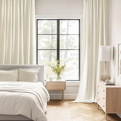MIULEE Beige White Back Tab Blackout Curtains 72 Inches Long 2 Panels Set - Image 2
