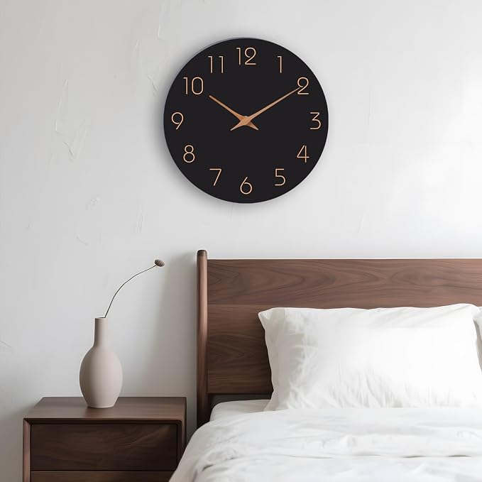 Mosewa Wall Clock 14 Inch Black Battery Operated Silent Non Ticking Simple - Image 8