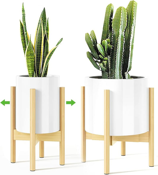 MUDEELA Adjustable Plant Stand Indoor, Bamboo Plant Stand 8 to 12 Inches, Single Floor Plant Stand for Indoor Plants, Bamboo Natural Planter Stand for Indoor Plants, Pot Plant Not Included