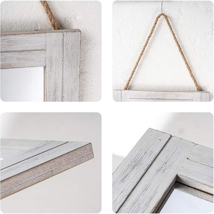 Rectangle Wall Mirror for Bathroom, Distressed White Wood Decor - Image 3