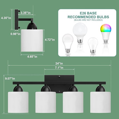 Black Bathroom Lighting Fixtures Over Mirror, 4-Light Anti-Rust Vanity Light - Image 3