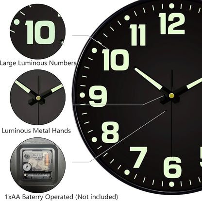 Glow in The Dark Wall Clock Non Ticking, 10 inch Silent Wall Clocks Battery - Image 8