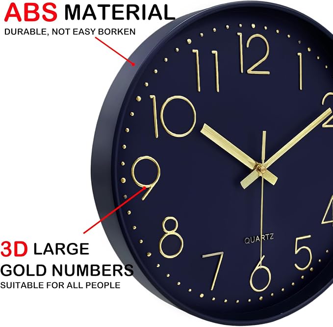 Modern Silent Wall Clock, 12 Inch Wall Clocks Battery Operated Large Number - Image 7
