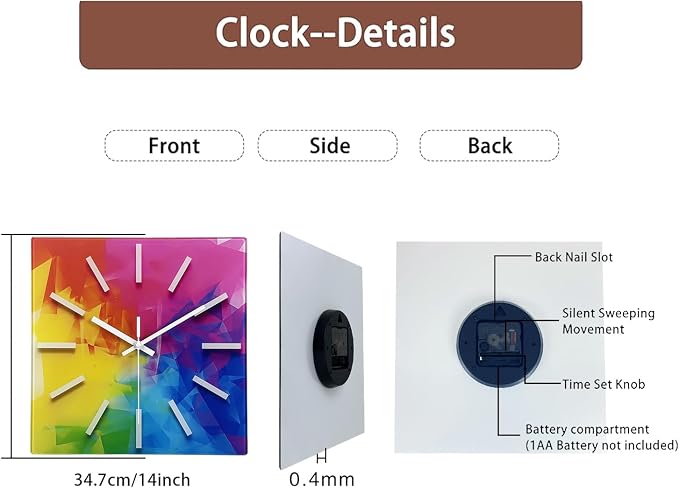 Square Glass Wall Clock Silent Analog Wall Clocks Battery Operated 12 Inch - Image 8