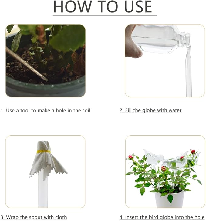 Glass Plant Watering Globes, Self Watering Globes Bird Shape, Self Watering Planter Insert, Plant Watering Devices, Automatic Plant Waterer Indoor, Watering Bulbs, 3 Pack