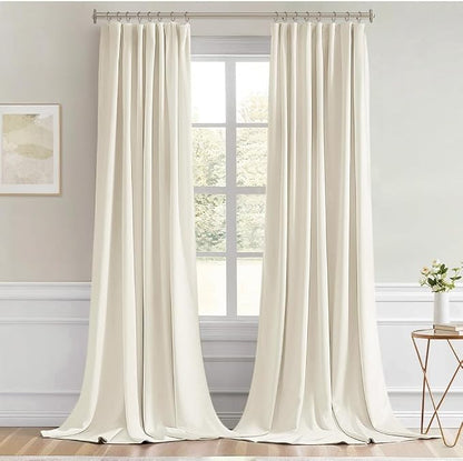 MIULEE Beige White Back Tab Blackout Curtains 108 Inch Long 2 Panels Set - Image 9