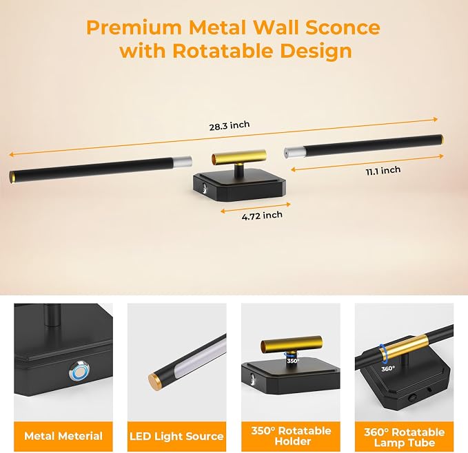 GvvooHome Battery Operated Wall Sconce Detachable 360°Rotate, Wireless Wall - Image 7