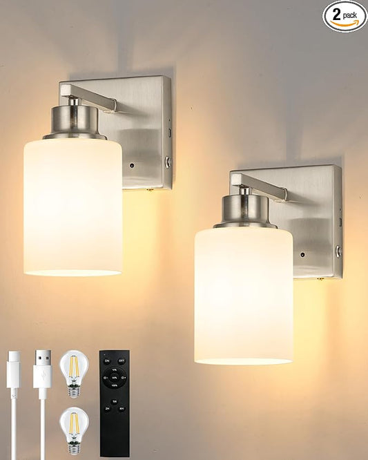 Rayogale Wireless Wall Sconces, Nickel Battery Operated Wall Sconce Set of 2 by Rayogale