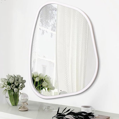 White Irregular Oval Wall Mirror Large 26"x18" Inches Asymmetrical Mirror by HLFMVWE