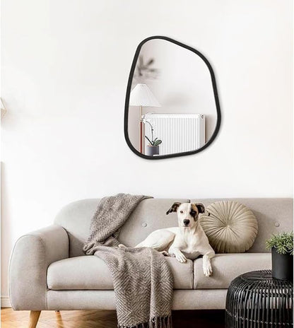 Asymmetrical Mirror Large 20"x16" Irregular Oval Wall Mirror Modern Wood Frame - Image 3