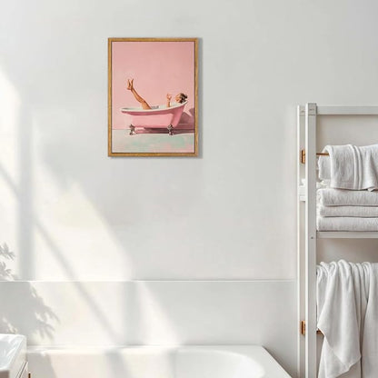 AtterrirArt Framed Pink Bathroom Wall Art, 12 * 16inch, Minimalist Bathtub - Image 2